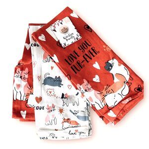3pc Kitchen Hand Towels Cats Love You Fur-Ever Kittens Home Decor Cotton